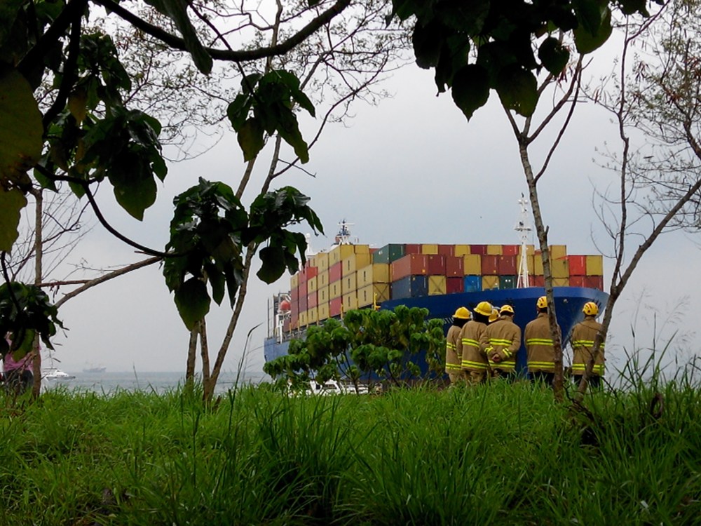 消防員到場戒備，但都只能在岸邊得個睇字